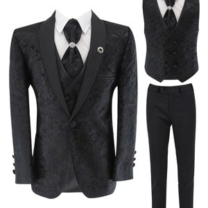 Boys' Tuxedo Floral Paisley Dinner Suit Set Of 5 For PageBoy Weddings