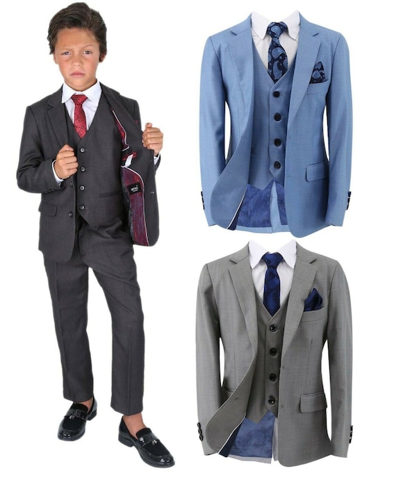 Boys Page Boy Suit Tailored Fit 3 Piece or 6 Piece Set Communion Wedding Birthday Dinner Prom Party Special Occasion Size