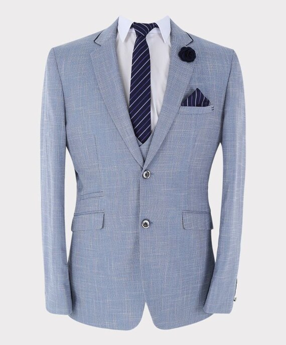 Mens Blazer Trousers Slim Fit Check Set 