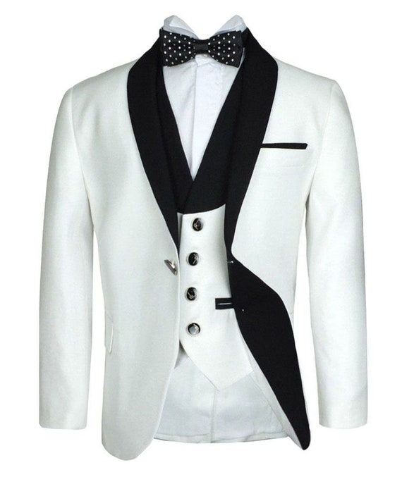 Boys Exclusive White & Black Single Button Tuxedo Suit | Etsy UK