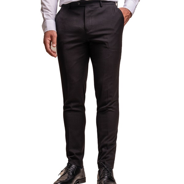 Pantalon habillé formel pour homme – Pantalon de costume classique noir coupe skinny, design uni