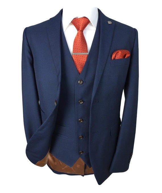 Traje formal a medida para hombre de 3 piezas en azul marino | Etsy España