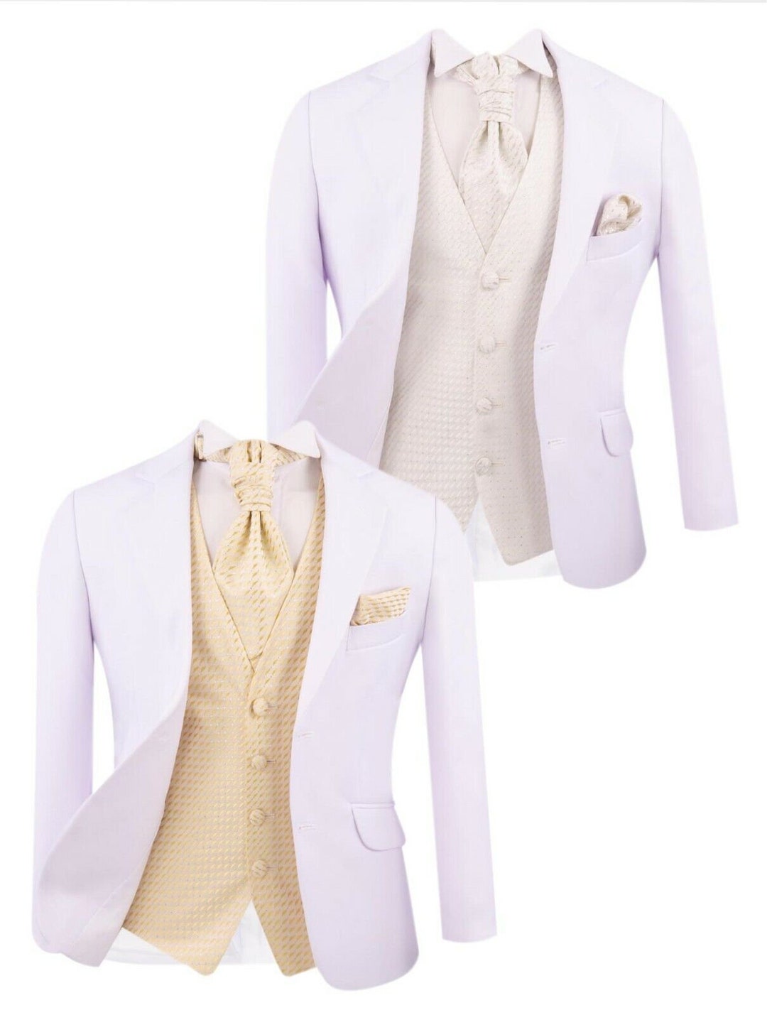 Boys Communion Tailored Fit 6 Piece White Suit With Gold or Ivory Vest ...