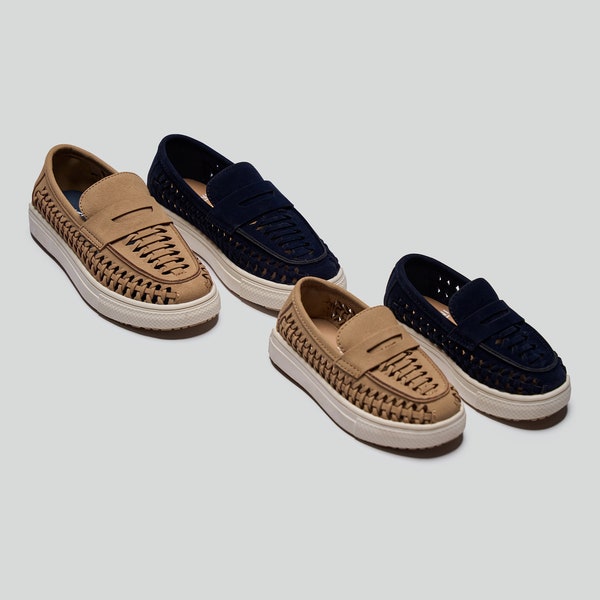 Boys Suede Penny Loafers with Woven Design – Casual Footwear with Platform Sole