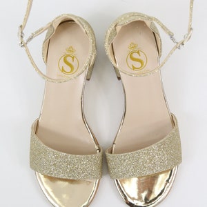 SIRRI Girls Gold Ankle-Strap Shoes, Block Heels Sandals with Glitter for Special Occasion image 4