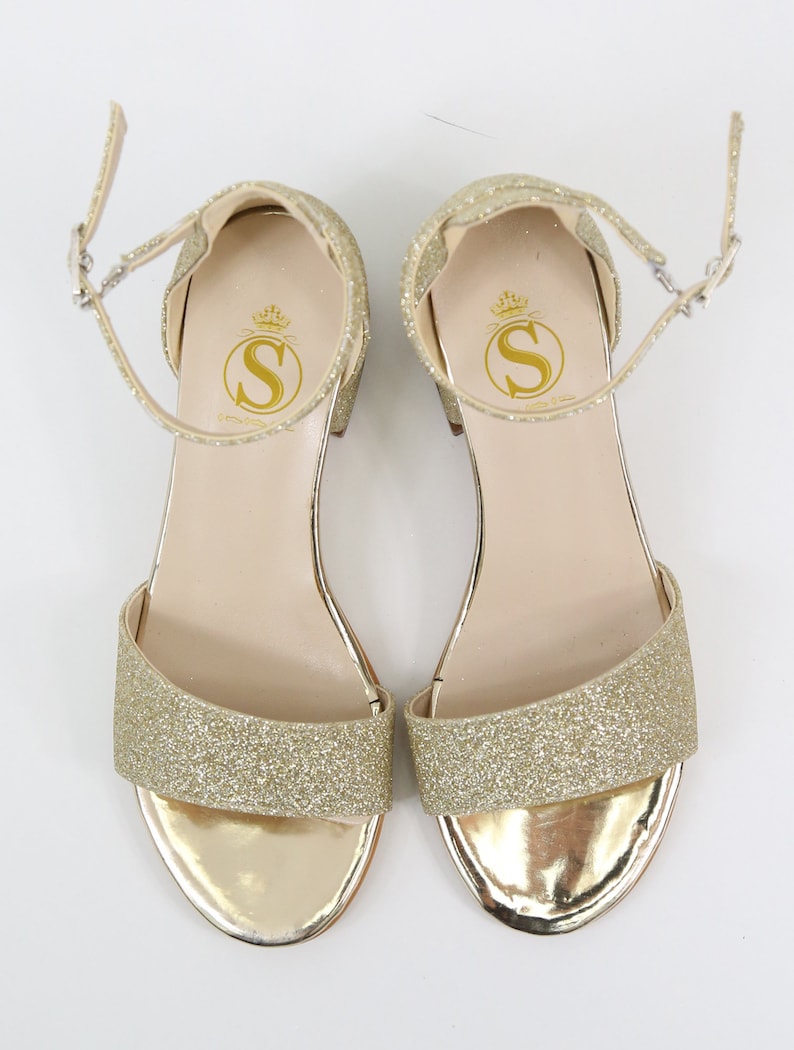 SIRRI Girls Gold Ankle-Strap Shoes, Block Heels Sandals with Glitter for Special Occasion image 4