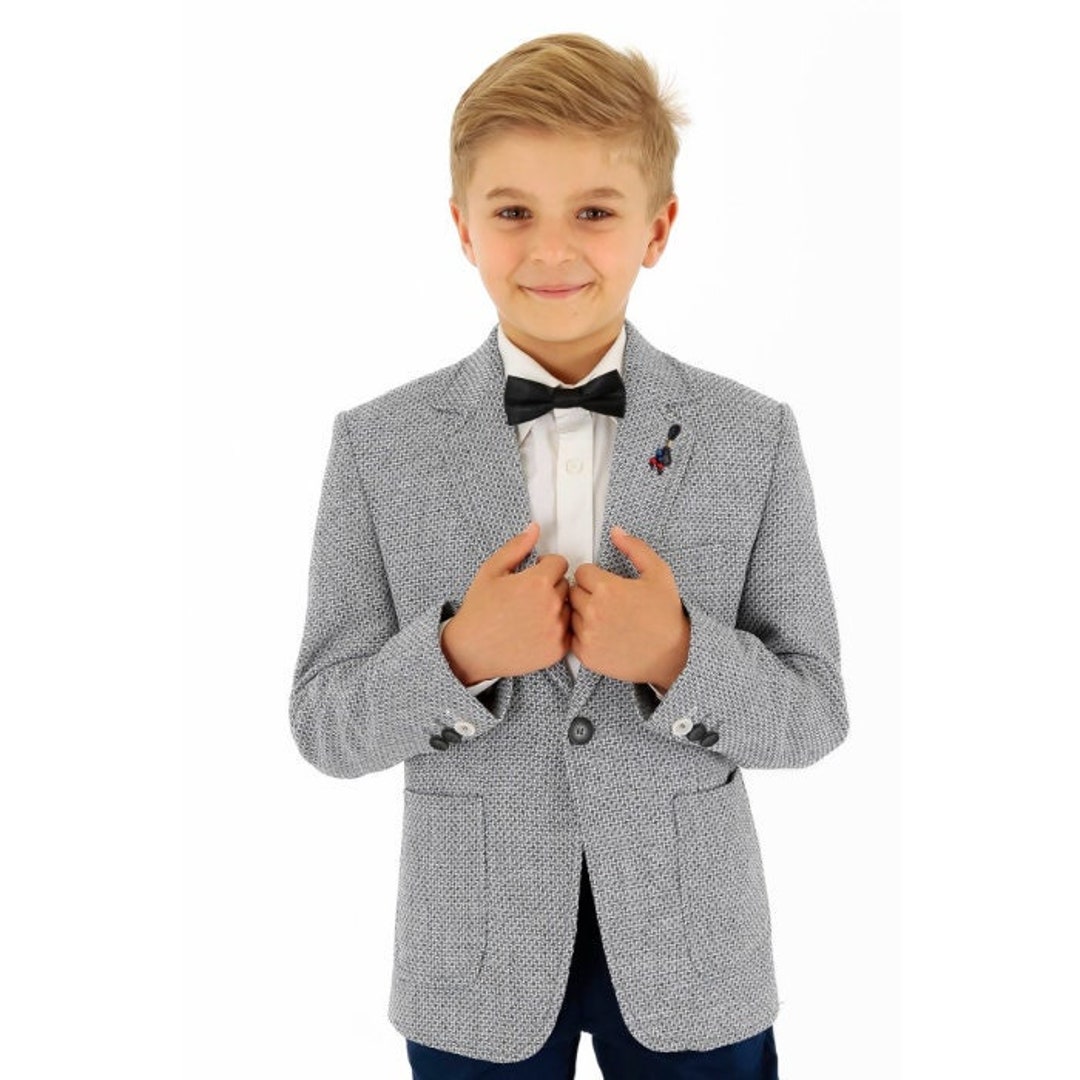 Boys Tailored Fit Textured Blazer Jacket in Grey Blue - Etsy