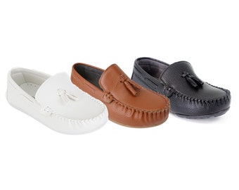 SIRRI Boys Tassel Loafers - Classic Moccasin Flat Shoes for Wedding, Communion & Casual Wear