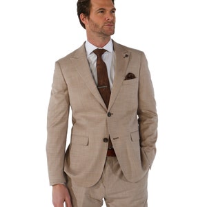 Herren Kariertes Tailored Fit Beige/Grün Anzug, 3-teiliges Set einzeln verkauft, für Hochzeiten, Geschäftliches & Besondere Anlässe Jacket Only