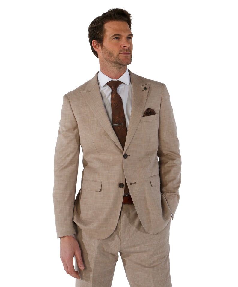 Herren Kariertes Tailored Fit Beige/Grün Anzug, 3-teiliges Set einzeln verkauft, für Hochzeiten, Geschäftliches & Besondere Anlässe Jacket Only