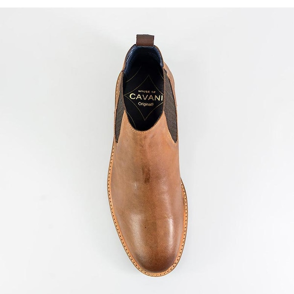 Chaussures en cuir à enfiler pour hommes Casual Office Smart Tan Chelsea Boots