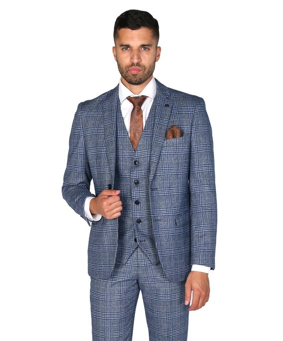 3 piece suit | Dark Blue Checked 3 piece suit | Wool Suit | Groom Style |  Wedding Sparrow | Groom suit grey, Wedding suits groom, Groom suit