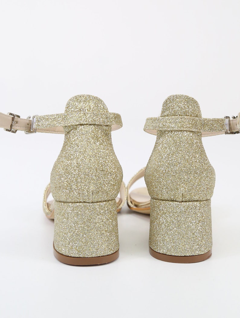 SIRRI Girls Gold Ankle-Strap Shoes, Block Heels Sandals with Glitter for Special Occasion image 5