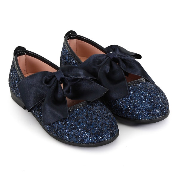 Girls Dress Shoes Sequin Glitter Mary Jane Flat Footwear Pumps  in Navy