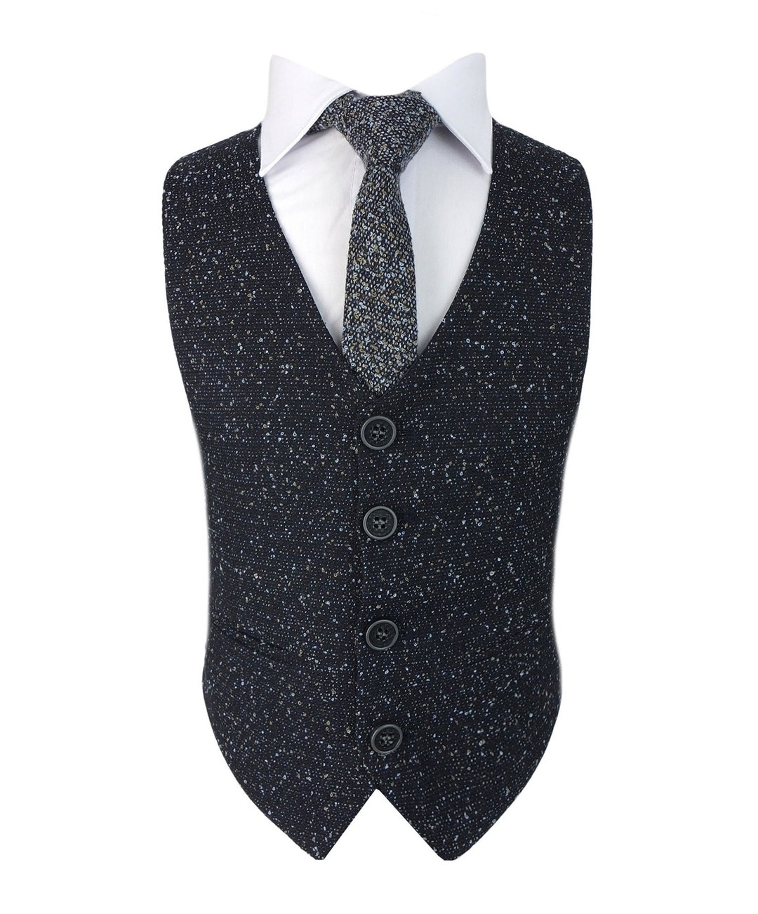 Boys Tweed Waistcoat Dotted Navy Blue Wedding Pageboy Smart Etsy