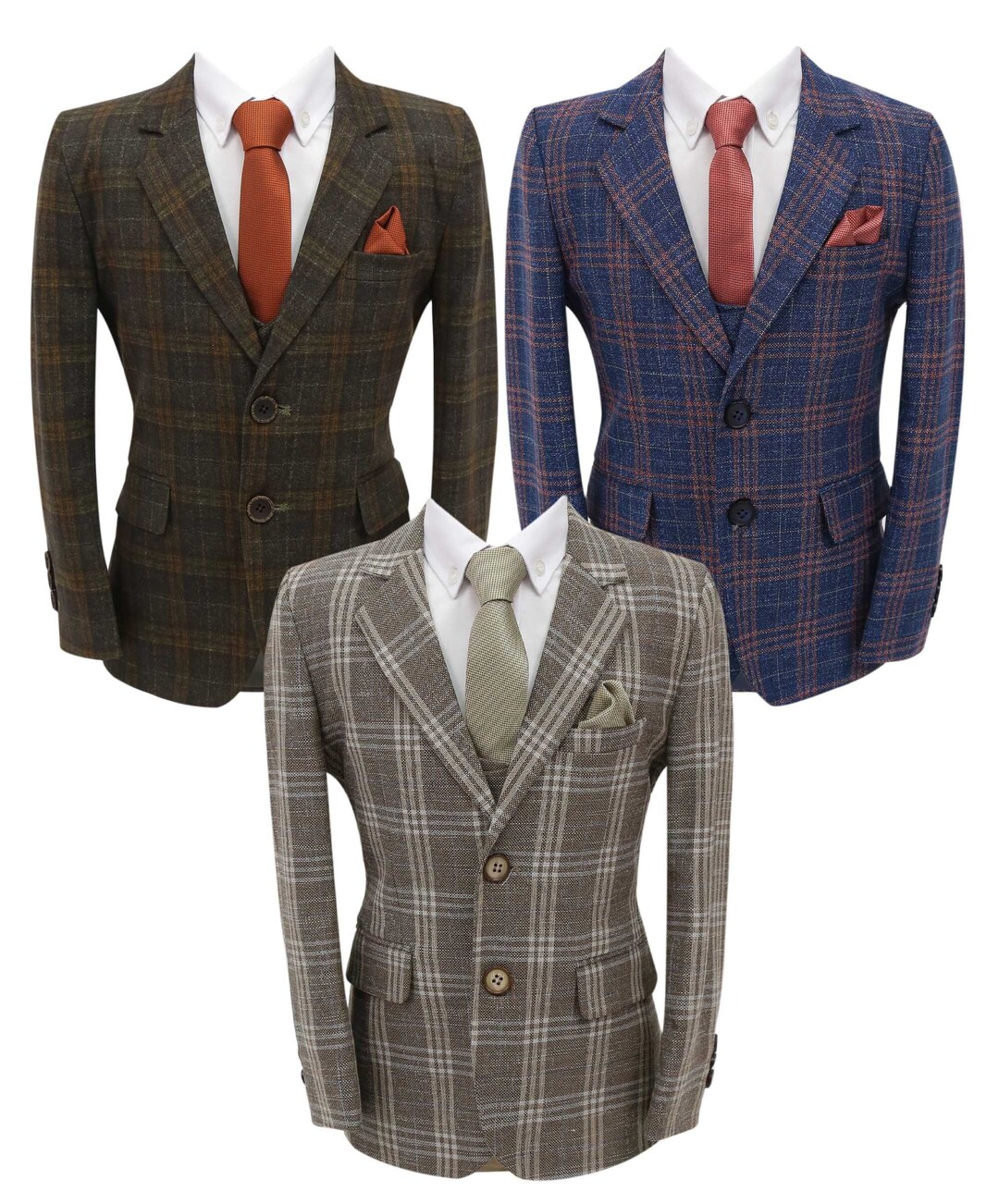 Boys Plaid Check Suit Pageboy Formal Wedding Prom 7 Piece Set Etsy