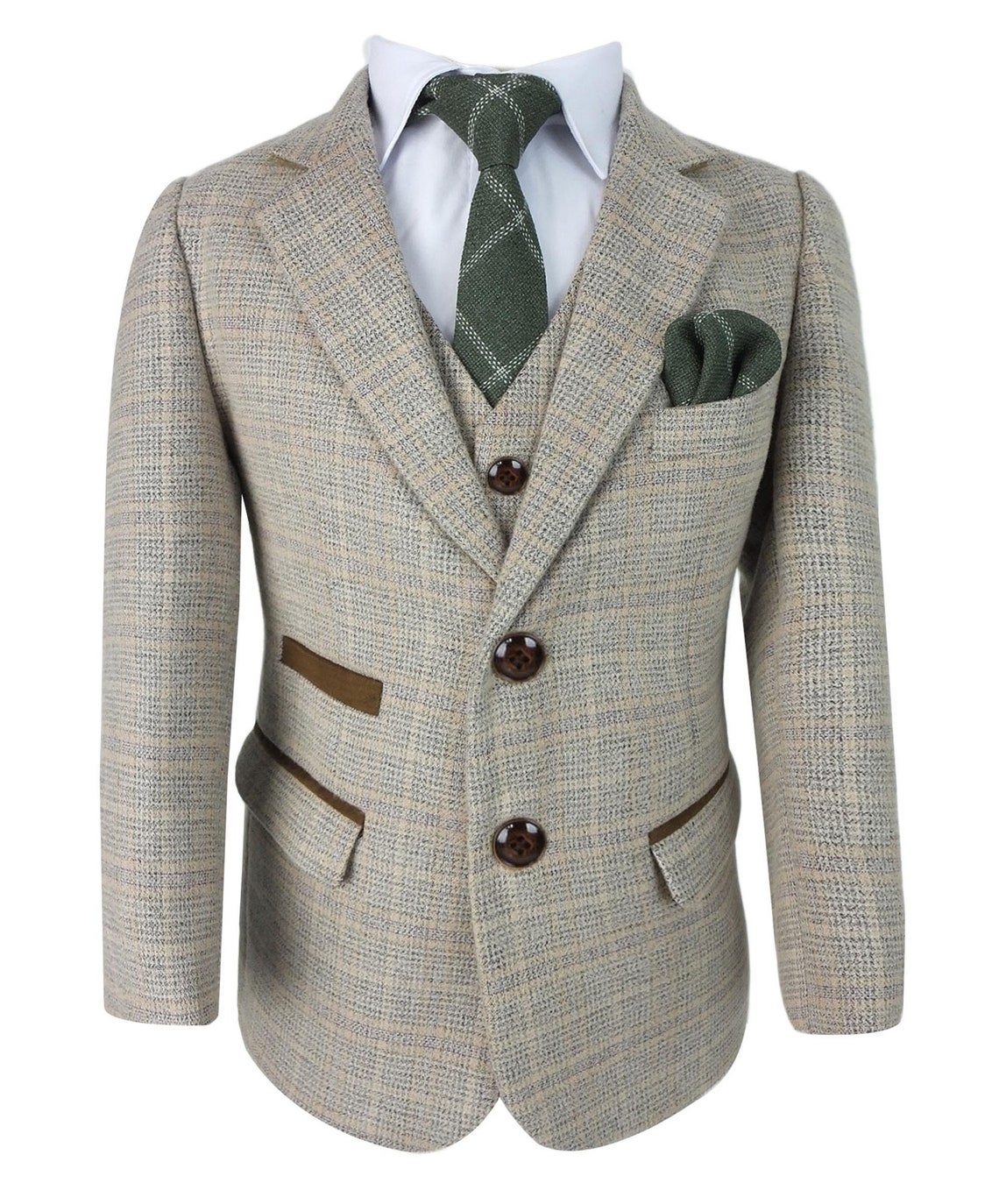 Paul Andrew Boys Check Tweed Retro Suit in Beige Brown - Etsy