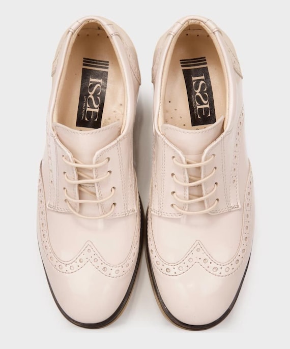 Cream Patent Formal Brogue Shoes 