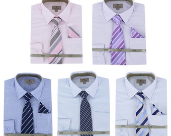 Baby Jungen Baumwolle Langarm Hemd Krawatte Taschentuch 3-teiliges formelles Set