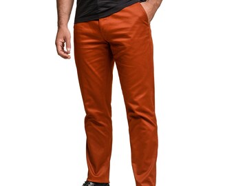 Pantalon chino décontracté en coton rouille pour homme