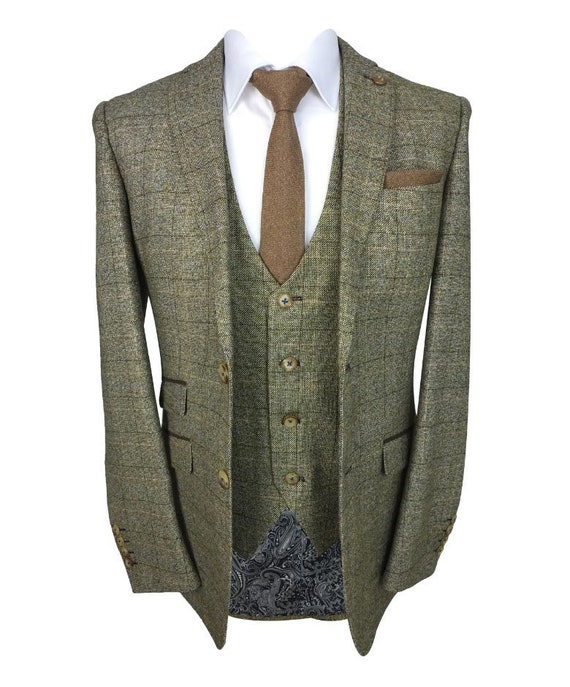 Abito da Uomo Slim Fit in Tweed a Quadri in Marrone Chiaro | Etsy Italia
