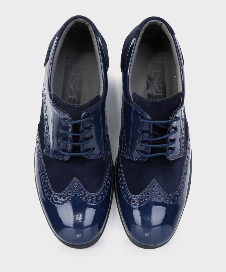 Boys Brand New Navy Suede & Patent Formal Brogue Shoes