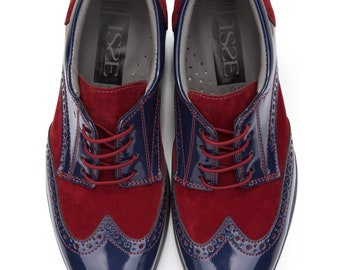Boys Patent Suede Lace Up Brogue  Dressy Formal Shoes in Navy and Burgundy