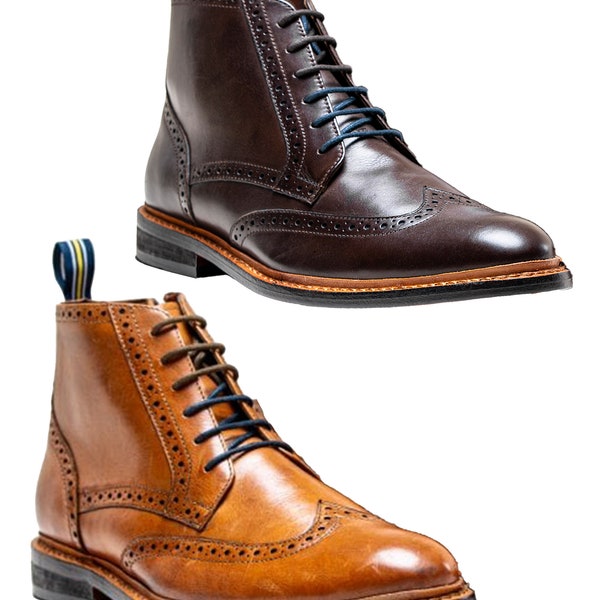 Mens Genuine Leather Ashmoor Lace Up Boots Goodyear Welted Brogue Shoes Ankle Smart Casual Footwear