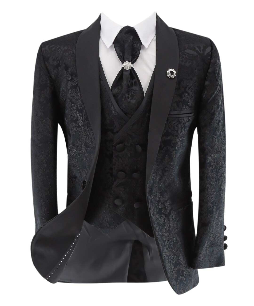 Boys Pageboy Black Tuxedo Paisley Floral Patterned Wedding Occasion ...