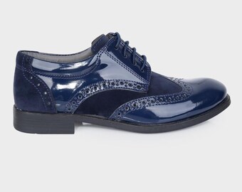 blue patent brogues ladies