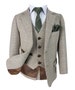 Paul Andrew Boys Check Tweed Retro Suit in Beige Brown 