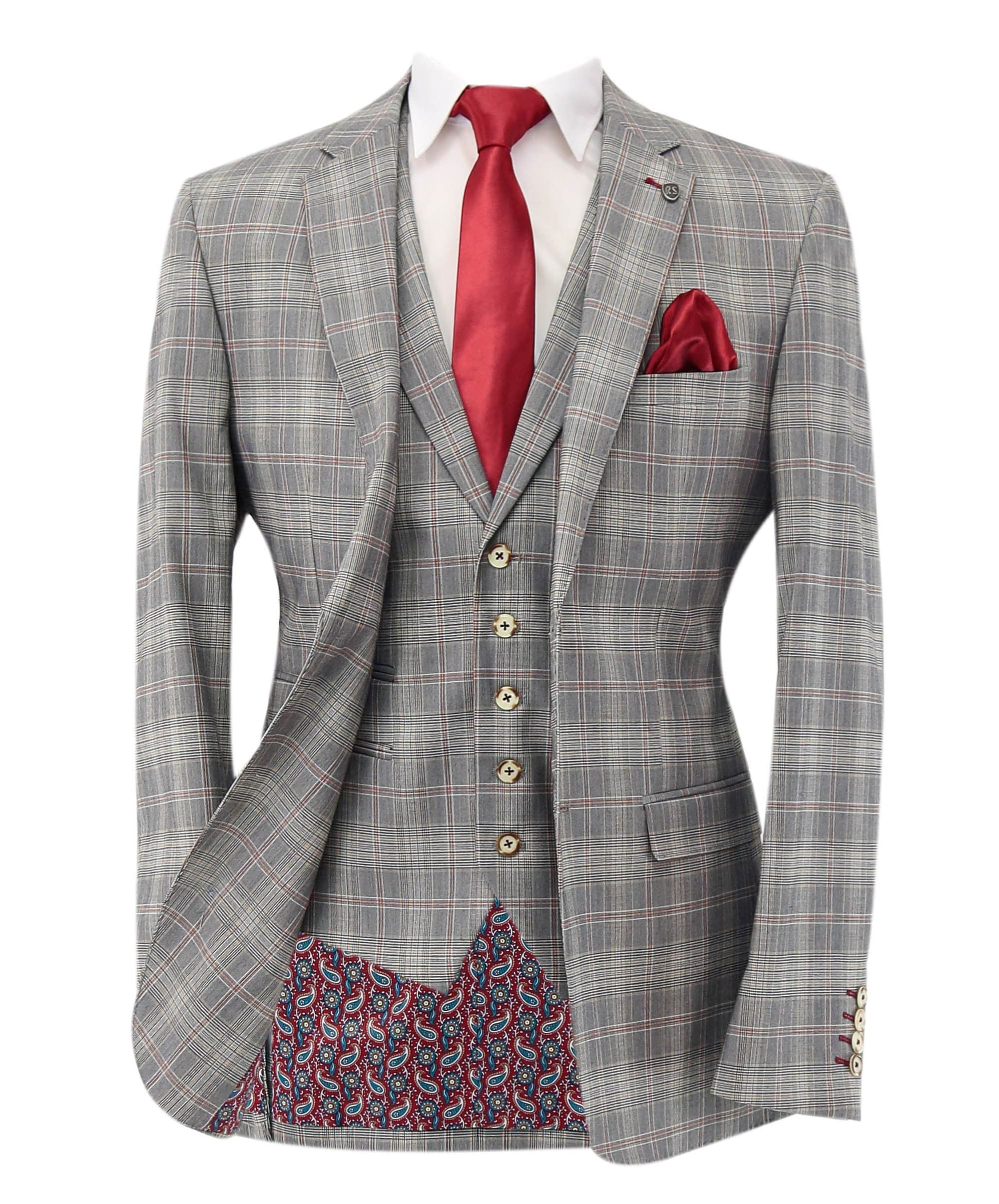 Grey Checked Three Piece Suit - SUT 1726
