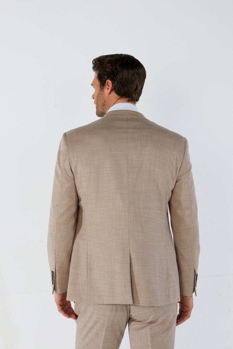 Herren Kariertes Tailored Fit Beige/Grün Anzug, 3-teiliges Set einzeln verkauft, für Hochzeiten, Geschäftliches & Besondere Anlässe Bild 3