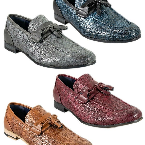 Mens Brindisi Slip on Shoes Tassel Moccasins Crocodile Leather Loafers