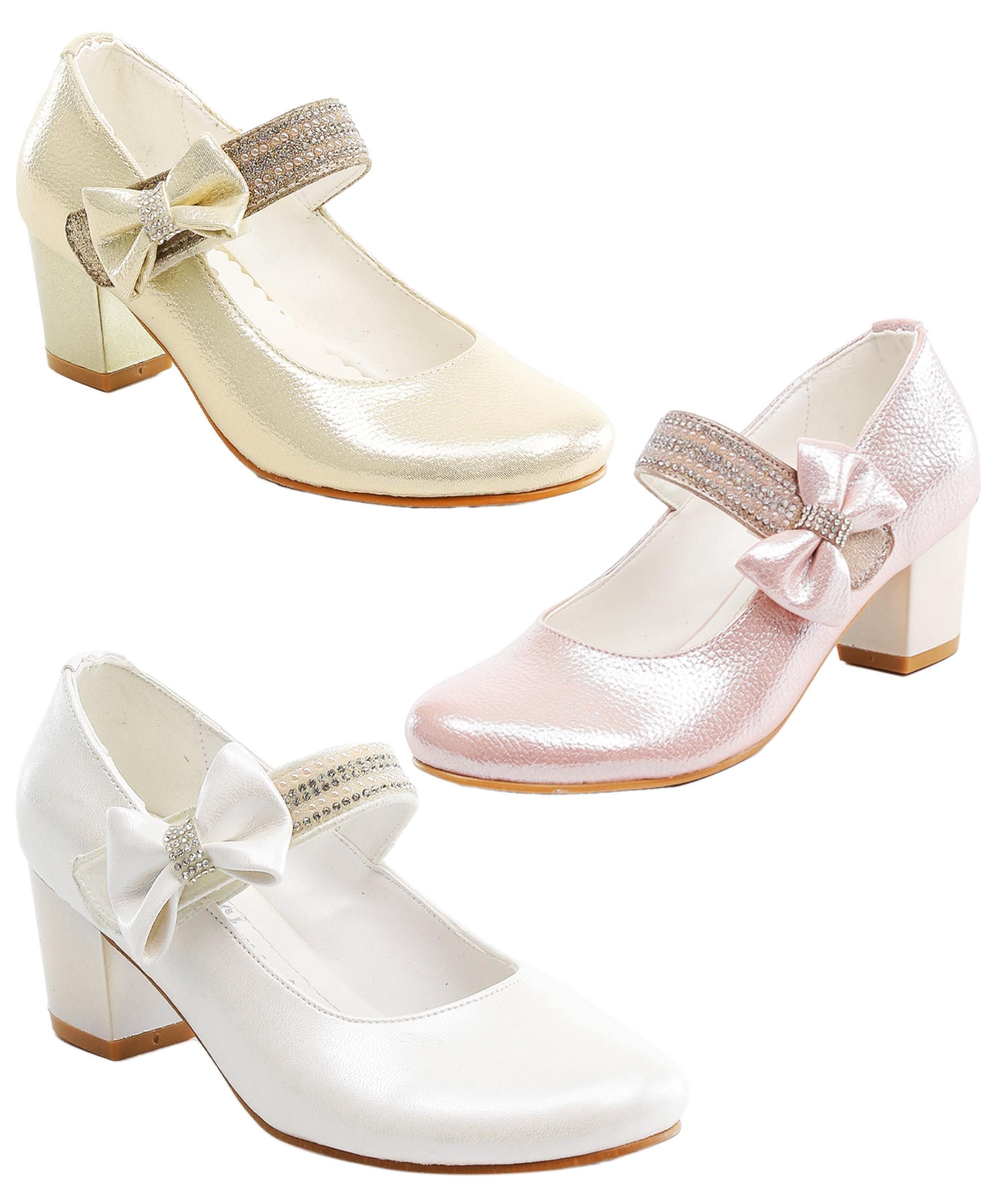 Zapatos de vestir Mary Jane de tacón alto para niña con correa de tobillo y  lazo, ideales para bodas, comunión, eventos de confirmación