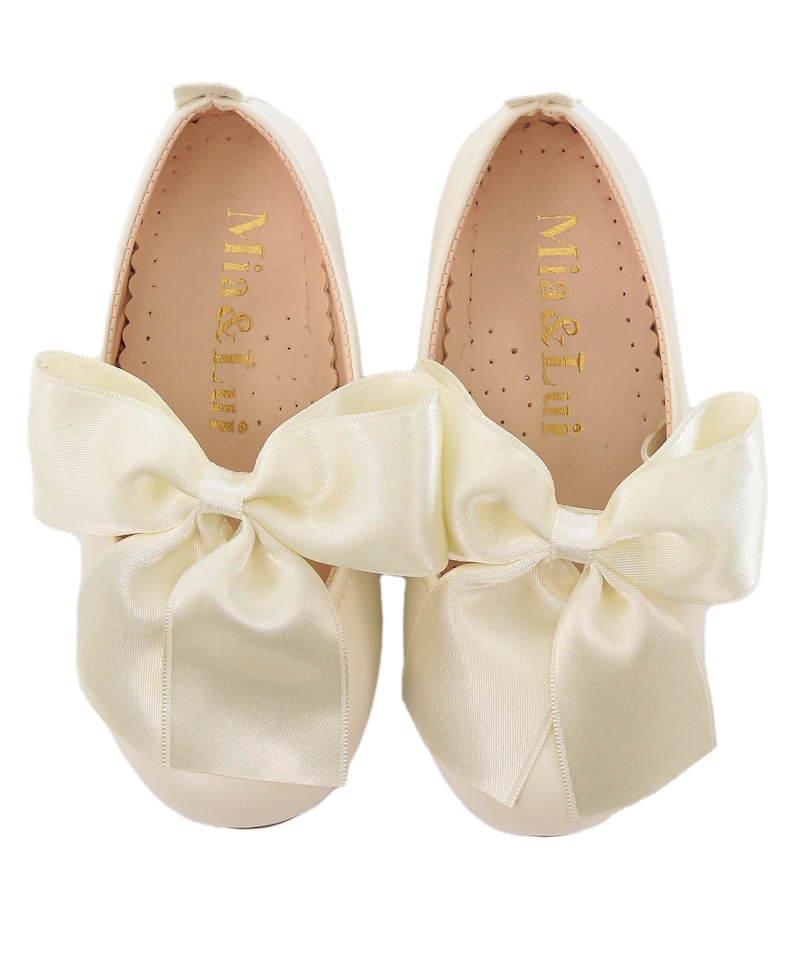 Flower Girls Communion Spanish Style Shiny Patent Faux Leather Mary Jane Bow Slip On Dress Formal Shoes image 2