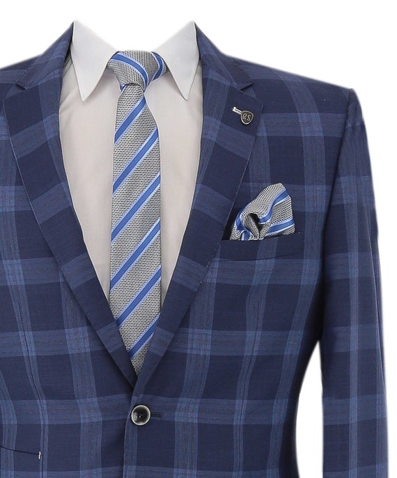 Mens check slim fit best sale suits