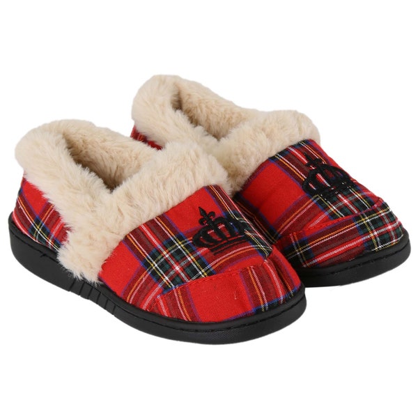 Boy’s Tartan Plush Faux Fur Slipper Plush Indoor Outdoor Footwear