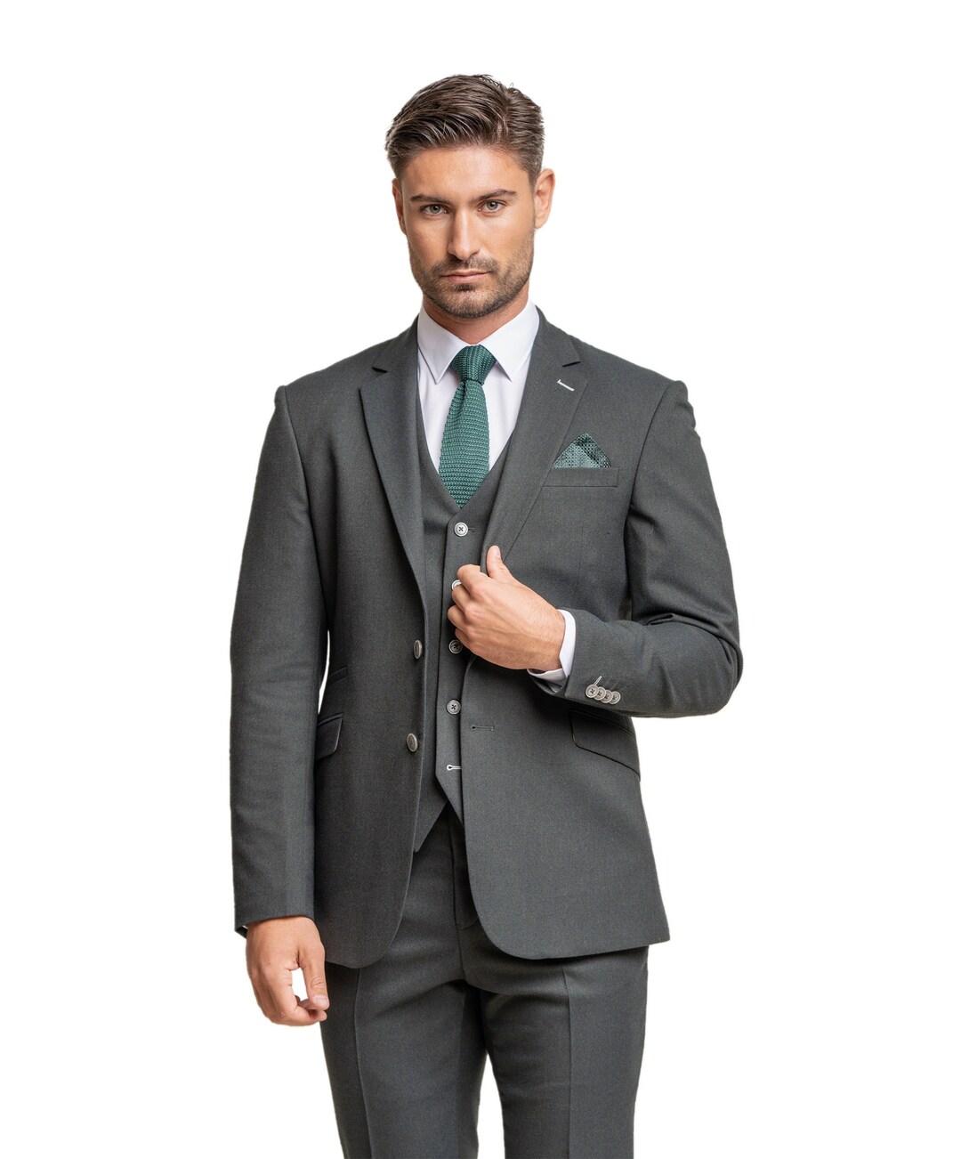 Mens Tweed Slim Fit Olive Green Suit Jacket Waistcoat Trousers Etsy