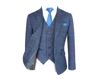 Exclusive Boys Blue Check Tweed Suit