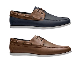 Men’s Leather Boat Shoes, Classic Lace Up Casual Footwear