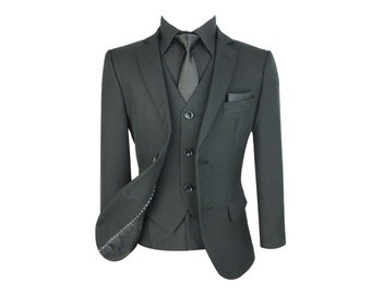 Boys All Black Wedding Suit Sets