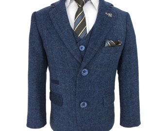 Boys navy top tweed suit