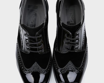 Boys Patent Suede Lace Up Brogue Dress Shoes in Black