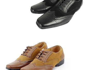 Boys Suede Leather Shoes Brogue Lace Up Dress Prom Wedding Classic Footwear