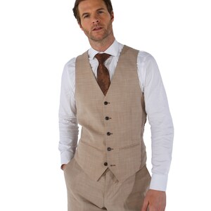 Herren Kariertes Tailored Fit Beige/Grün Anzug, 3-teiliges Set einzeln verkauft, für Hochzeiten, Geschäftliches & Besondere Anlässe Waistcoat Only