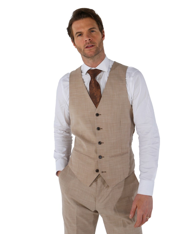 Herren Kariertes Tailored Fit Beige/Grün Anzug, 3-teiliges Set einzeln verkauft, für Hochzeiten, Geschäftliches & Besondere Anlässe Waistcoat Only