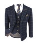 Cavani Boys Navy Blue Wool Blend Check Tweed Shelby Suit 