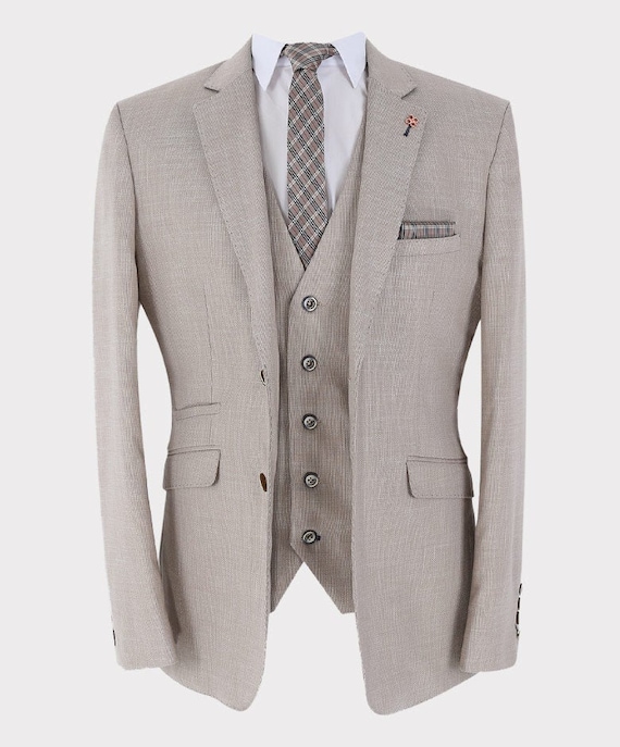 grey linen 3 piece suit
