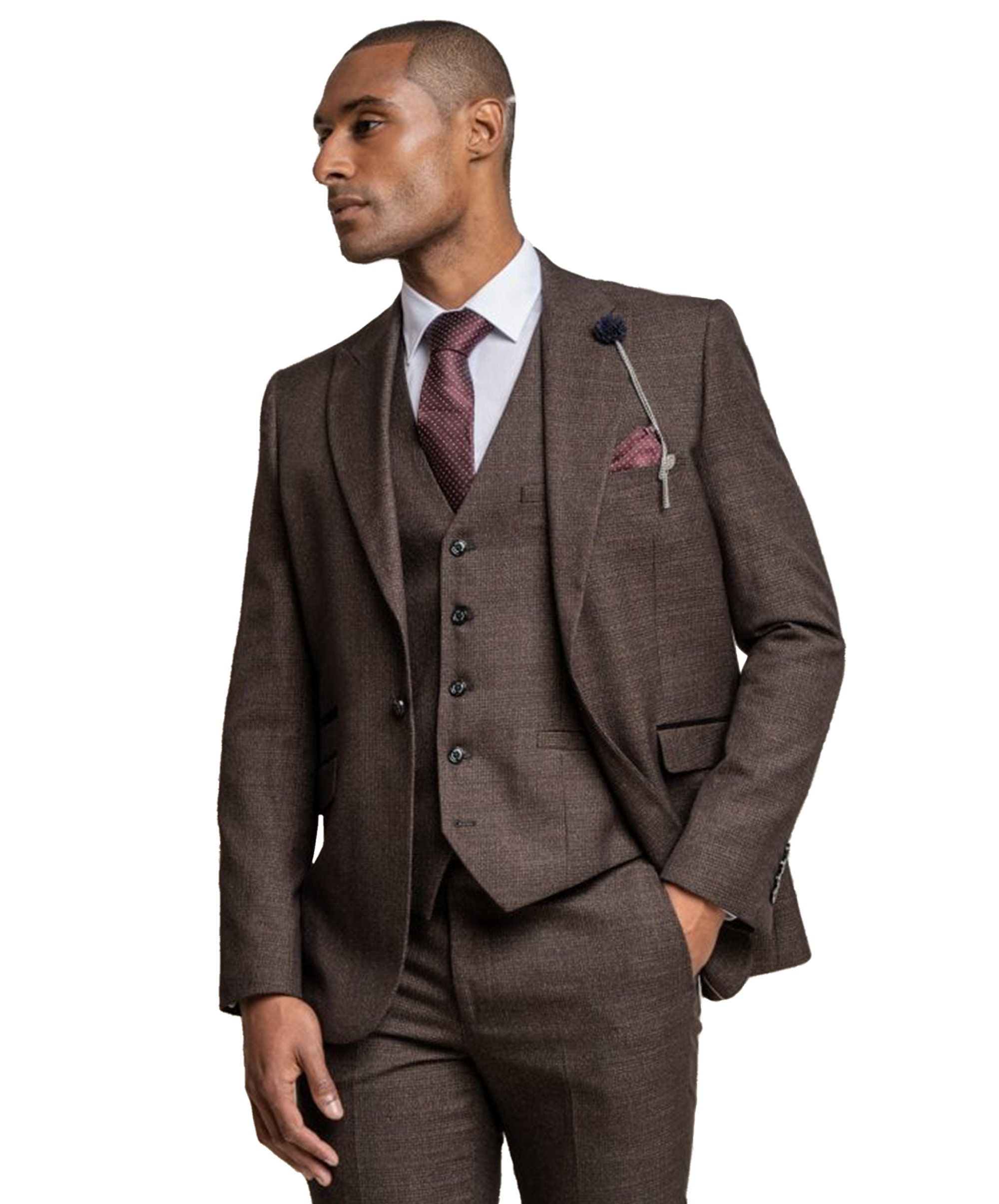 Mens Tweed Check Slim Fit Brown Suit Jacket Waistcoat Trousers Etsy